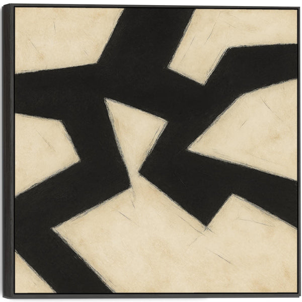 Beige Black Abstract Artwork Canvas Framed - Neutral Pathways