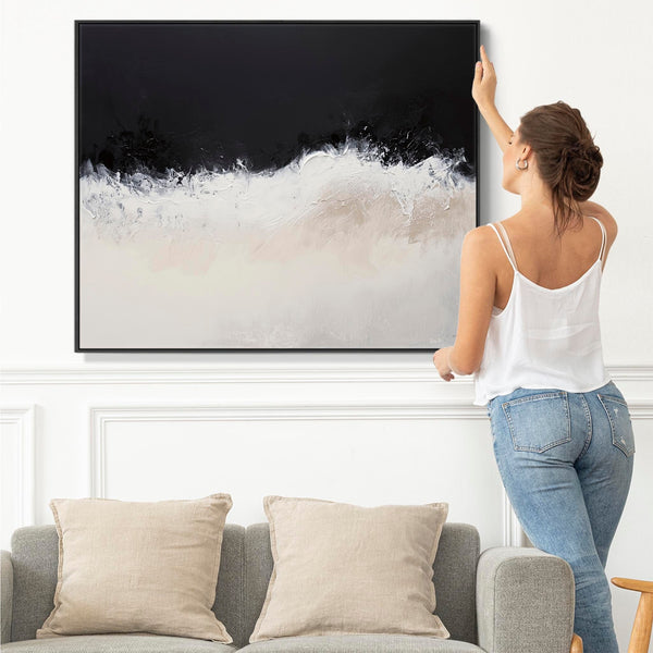 Cream Beige Black Framed Abstract Artwork Canvas Neutral Tide