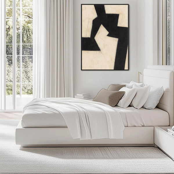 Beige Black Abstract Framed Artwork - Neutral Fracture