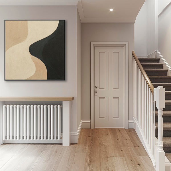 Beige Black Abstract Artwork Canvas Framed - Neutral Harmony