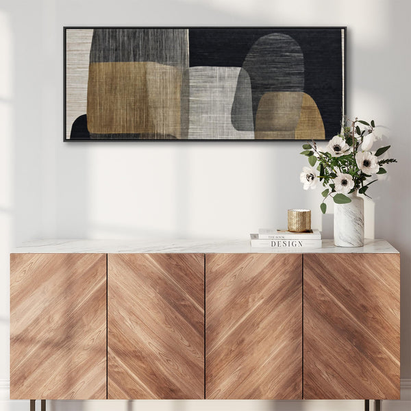 Wide Horizontal Beige Black Japandi Wall Art Wabi Sabi Stones