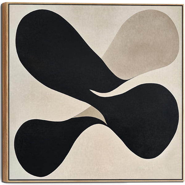 Large Hallway Beige Black Neutral Wall Art Framed - Symmetry Eclipse