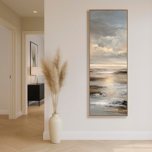 Tall Neutral Beige Entrance Hall Framed Canvas Art for Hallway