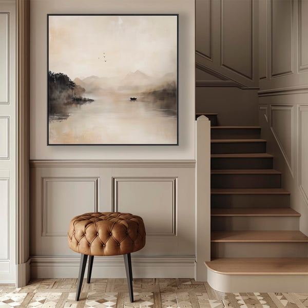 Japandi Lake - Neutral Canvas Wall Art - Frame Included