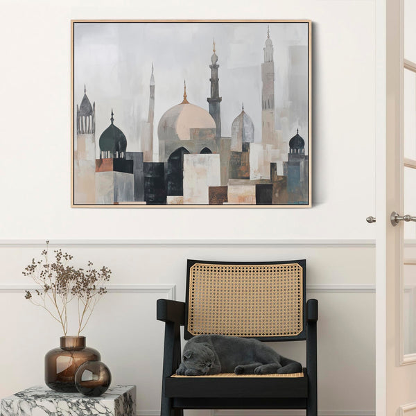 Islamic Framed Wall Art - Minaret Mosque - Neutral Beige Grey