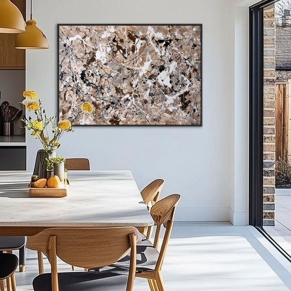 Extra Large Living Room Framed Canvas Neutral Beige Lounge Art