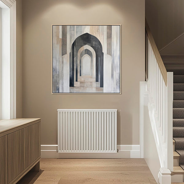 Neutral Beige Grey Framed Wall Art Canvas - Seville Alcazar