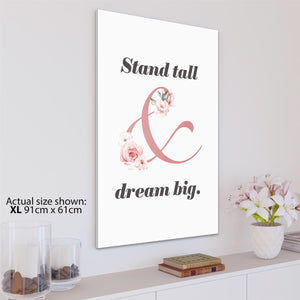 Stand Tall Dream Big Quote Word Art - Typography Canvas Print Pink Black
