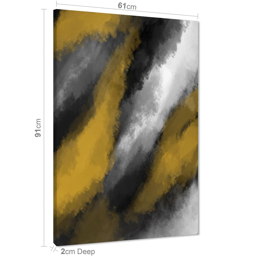 Abstract Mustard Yellow Grey Oil Paint Effect Canvas Art Prints