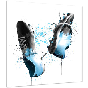 Soccer Football Boots Canvas Wall Art Picture Light Blue Black
