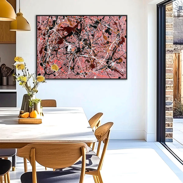 Dusty Rose Pink Framed Wall Art Canvas for Kitchen Dining Room