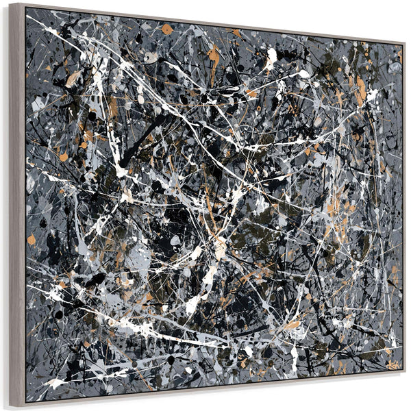 Steel Grey Jackson Pollock Style Framed Canvas Artwork - Storm