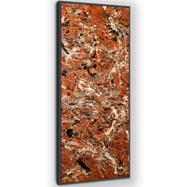 Tall Upright Orange Rust Framed Wall Art Canvas - Burnt Umber