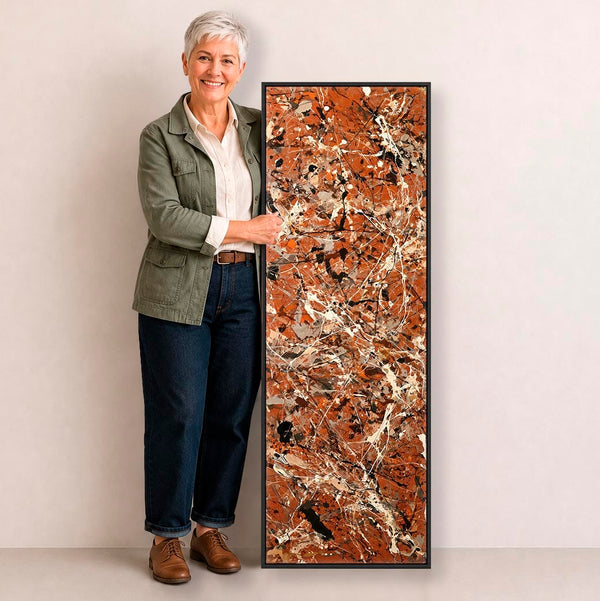 Tall Upright Orange Rust Framed Wall Art Canvas - Burnt Umber