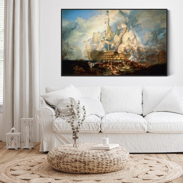 JMW Turner Framed Wall Art Canvas Print Battle of Trafalgar - Painting - Blue