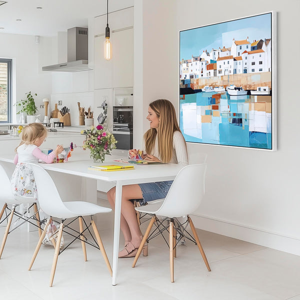 Blue White Canvas Prints Framed Cornish Seaside Memories 1