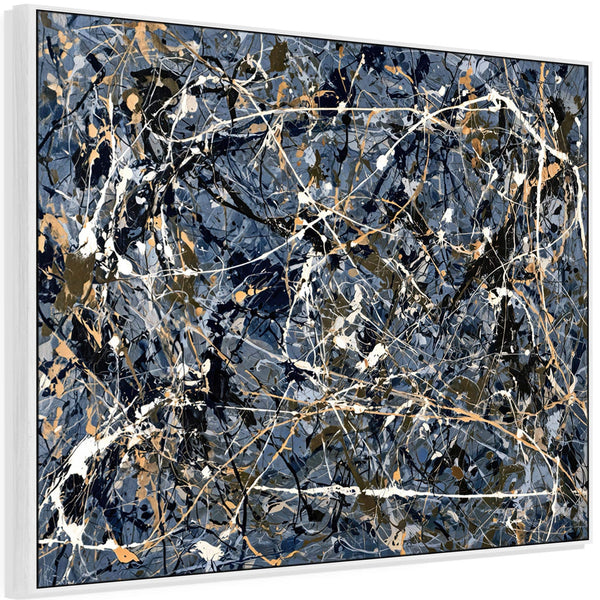 Blue Cream Abstract Framed Canvas Picture Jackson Pollock Style