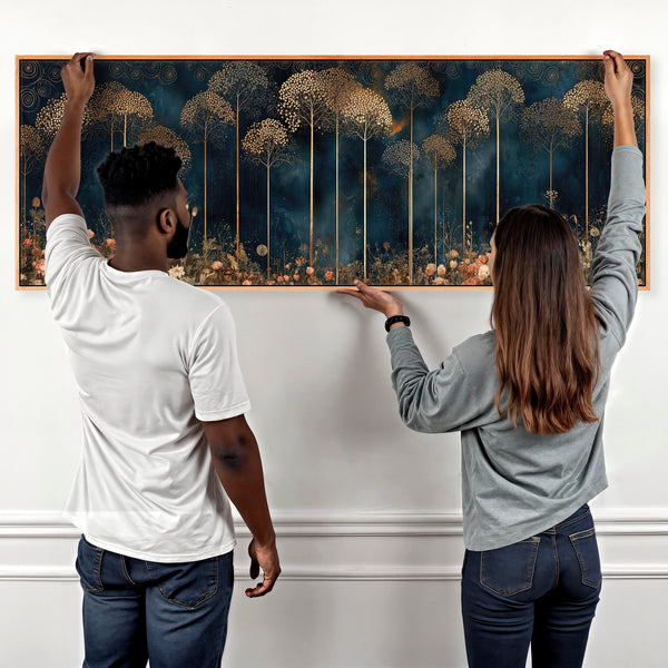 Wide Gustav Klimt inspired Framed Canvas Art - Golden Arbre