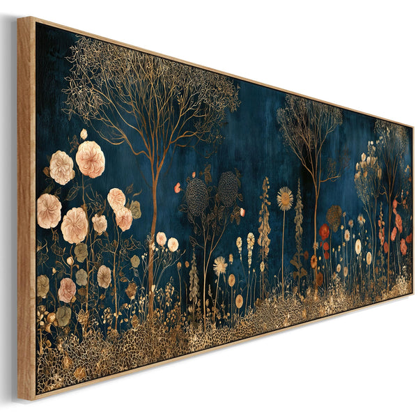 Wide Gustav Klimt inspired Framed Canvas - Golden Wildflower