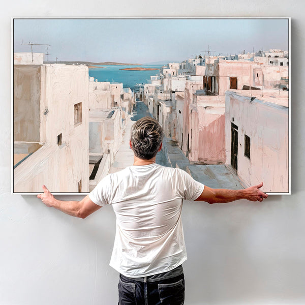 Blue Cream Neutral Framed Canvas Art - Greek Island Passage