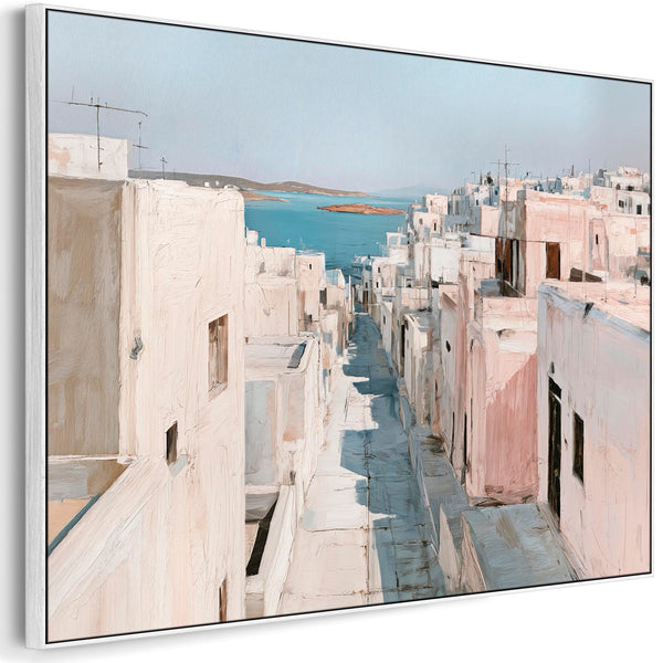 Blue Cream Neutral Framed Canvas Art - Greek Island Passage