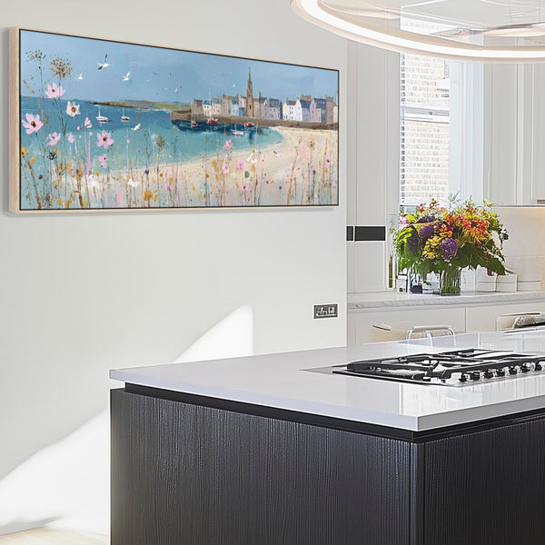 Blue Coastal Wall Art Panoramic - Cornish Harbour