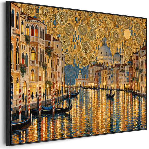 Golden Yellow Gustav Klimt inspired Framed Canvas - Venice Glow