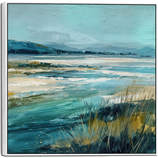 Framed Scottish Beach Landscape Canvas Art - Teal Blue Green