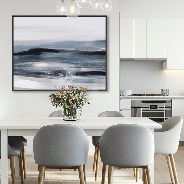 Extra Large Blue Grey Abstract Framed Artwork Canvas - Deep Ocean Swell