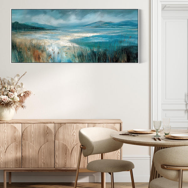 Wide Irish Coastal Beach Framed Canvas Picture - Atlantic Wind