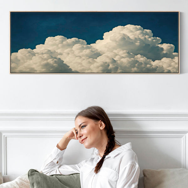 Wide Panoramic Clouds Framed Long Wall Art Canvas