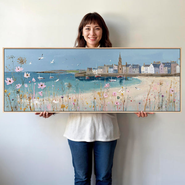 Blue Coastal Wall Art Panoramic - Cornish Harbour