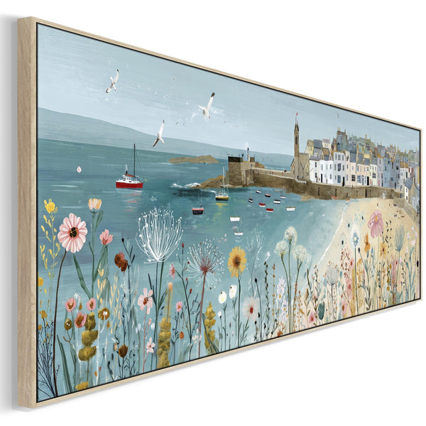 Blue Coastal Wall Art Framed Panoramic - Cornish Seaside
