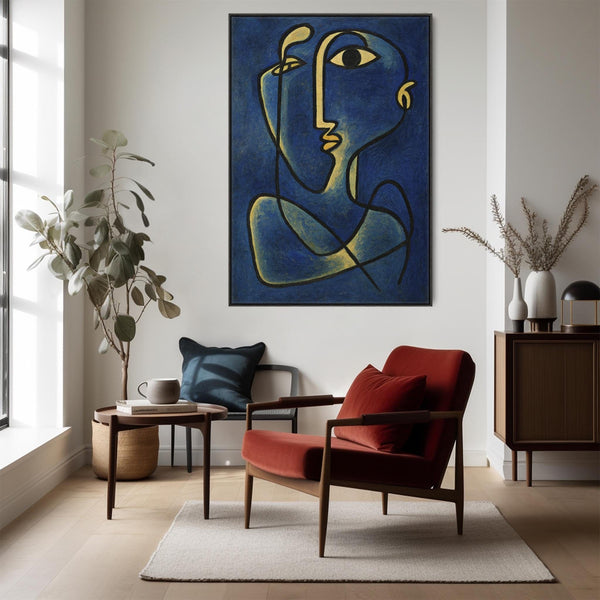 Blue Abstract Framed Canvas Picasso Style - Contemplation