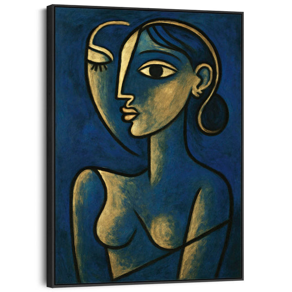 Blue Abstract Framed Canvas Print Picasso Style - Thoughtful Silence