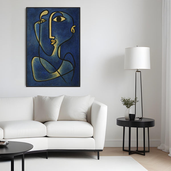 Blue Abstract Framed Canvas Picasso Style - Contemplation