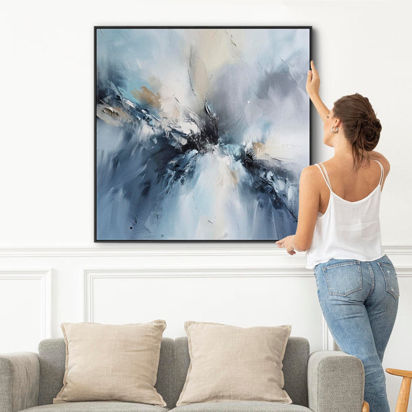 Blue White Abstract Framed Canvas XL - Skyfall