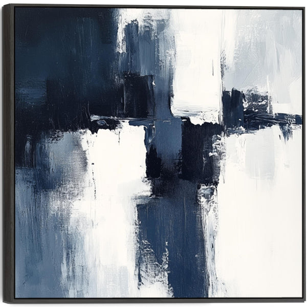 Blue White Abstract Artwork Framed Square XL - Midnight Axis