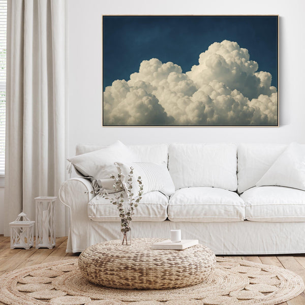 Blue White Abstract Artwork Framed Clouds Cumulus XXL