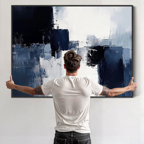 Blue White Abstract Canvas Art Framed - Glacier Divide