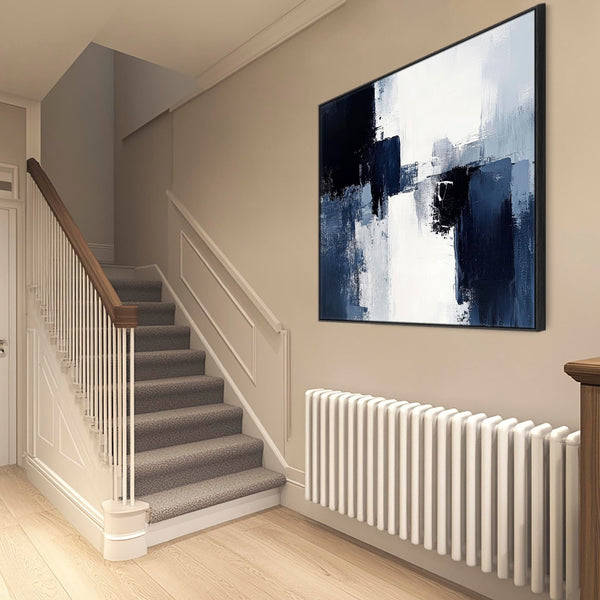 Blue White Abstract Canvas Art Framed - Glacier Divide