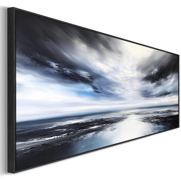 Blue White Horizontal Abstract Canvas Art - Nordic Horizon