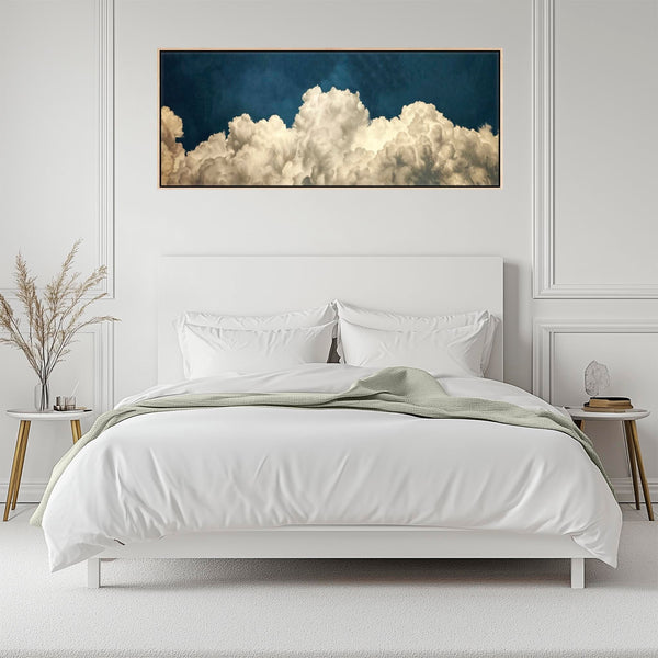 Blue White Abstract Artwork on Canvas Wide Horizontal - Cloud Dreams