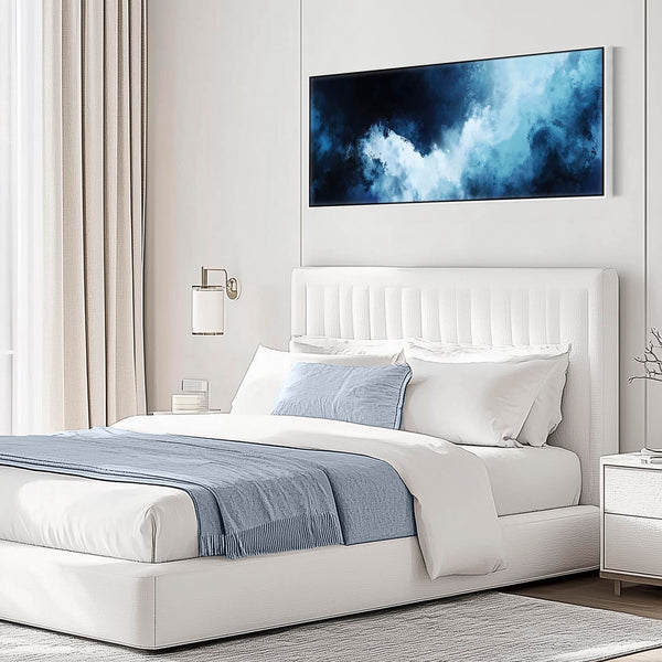 Blue White Abstract Framed Wall Art Print Panoramic - Mirage