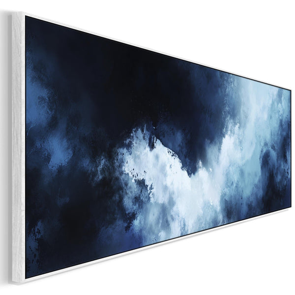 Blue White Abstract Framed Wall Art Print Panoramic - Mirage