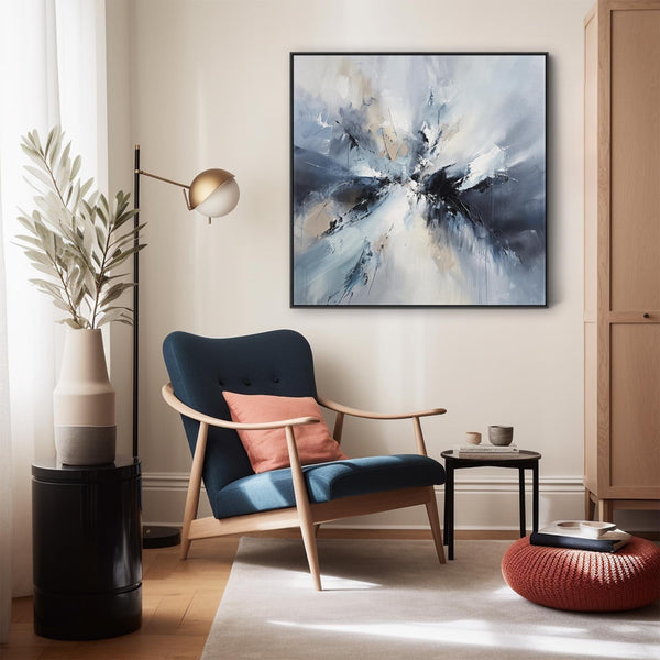 Blue White Abstract Canvas Wall Art XL - Breaking Light