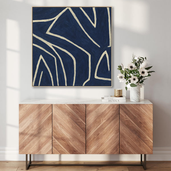 Blue White Abstract Framed Canvas XL Square - Matrix