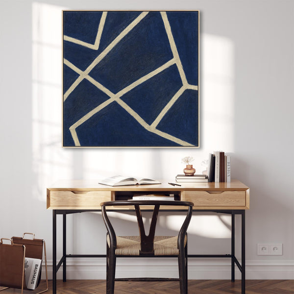 Blue White Abstract Artwork Framed XL Square - Pathways