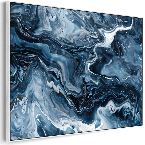 Blue White Framed Abstract Artwork Canvas XL - Deepflow