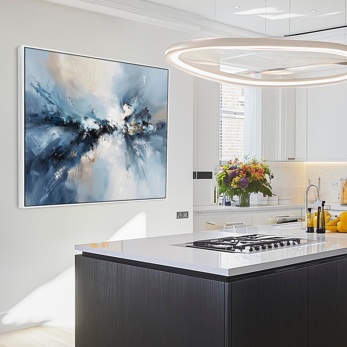 Blue White Abstract Framed Artwork XL - Skybound Echo – wallfillers.co.uk